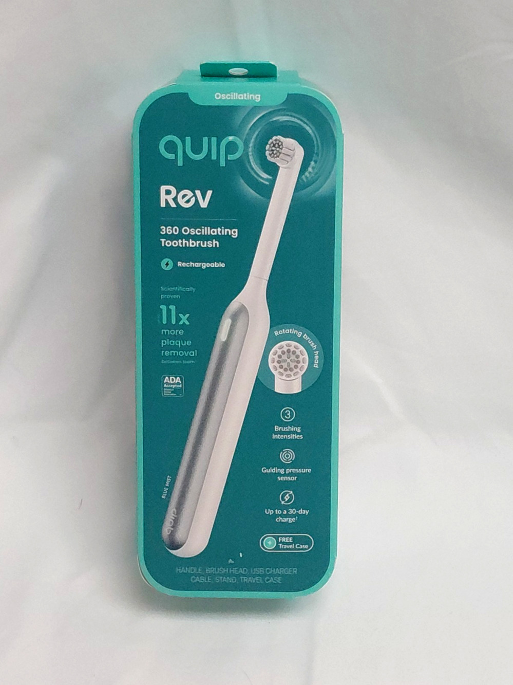 quip 360 Oscillating Rechargeable Electric Toothbrush Travel Case White/Blue NIB